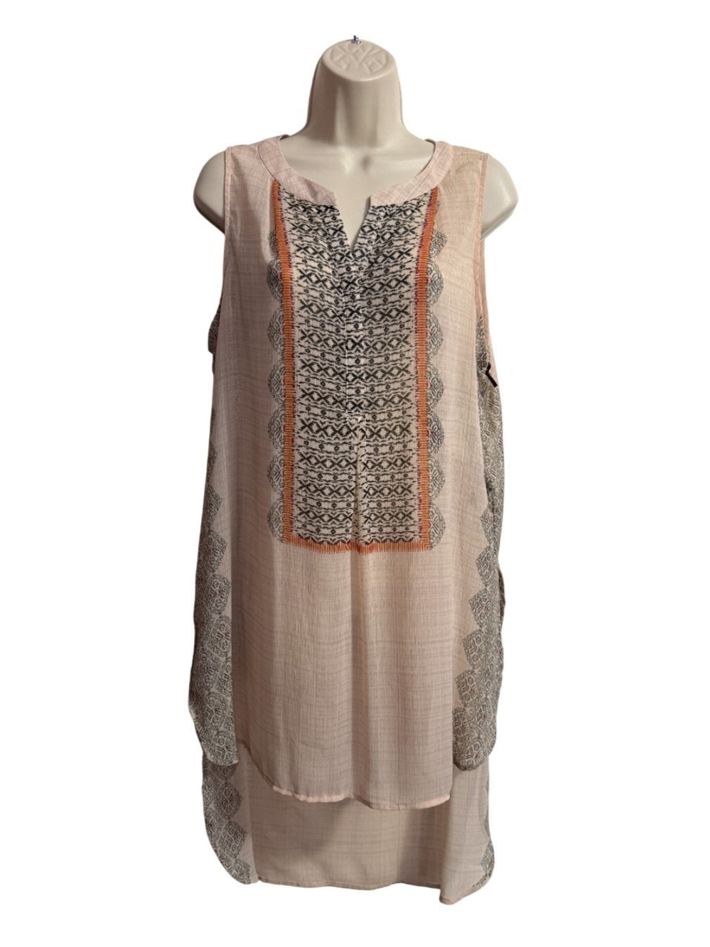 Knox Rose Blush Sleeveless Embroidered Print High Low Tunic